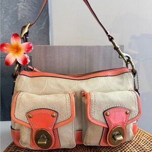 RARE Coach Vintage Y2K Coral/Pink Legacy Turnlock Shoulder Handbag Purse #F13102